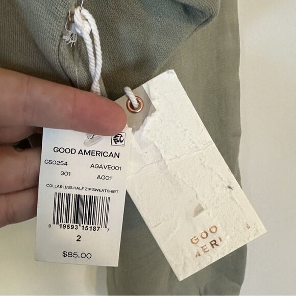NWT Good American Essentials Green Collarless Half Zip Sweatshirt - Size 2 (M) - Picture 6 of 8
